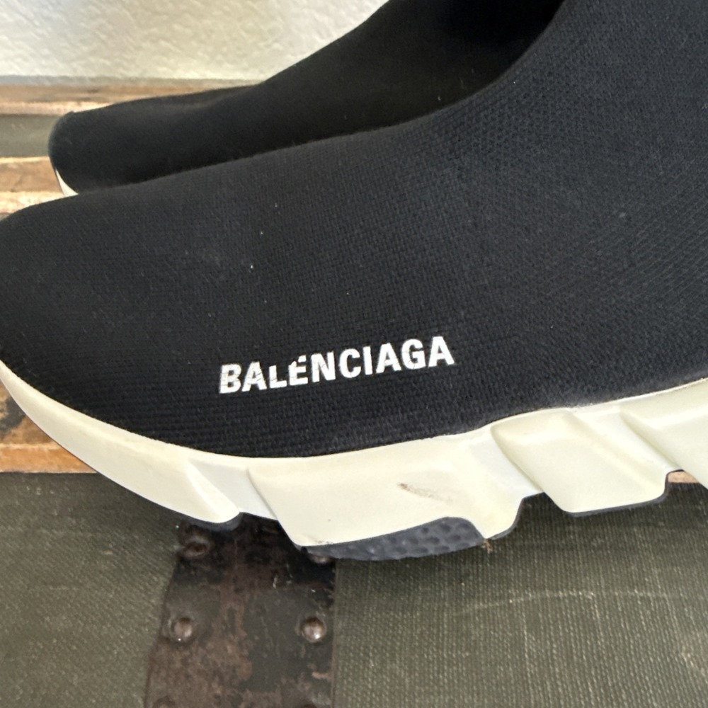 Balenciaga Speed Trainer Black White High Top Knit Sneakers Rubber Sole Sz 7.5 - Picture 4 of 14